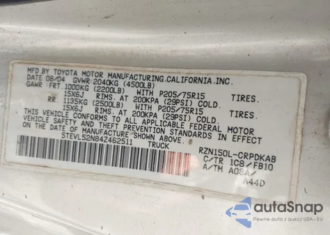2004 Toyota Tacoma Xtracab from USA, damaged, VIN 5TEVL52N84Z462511